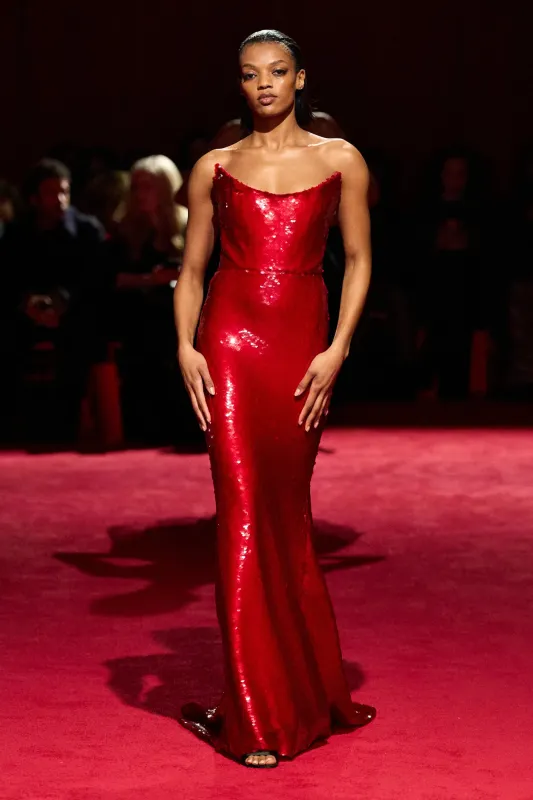Red Sequin Strapless Corset Gown made by Christian Siriano