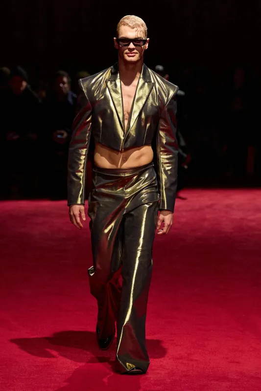 Gold Iridescent Flare Trousers made by Christian Siriano