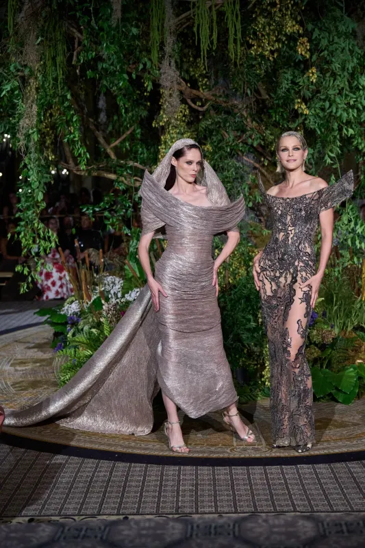 IRIDESCENT PLEATED CHIFFON STRUCTURED NECKLINE GOWN made by Christian Siriano