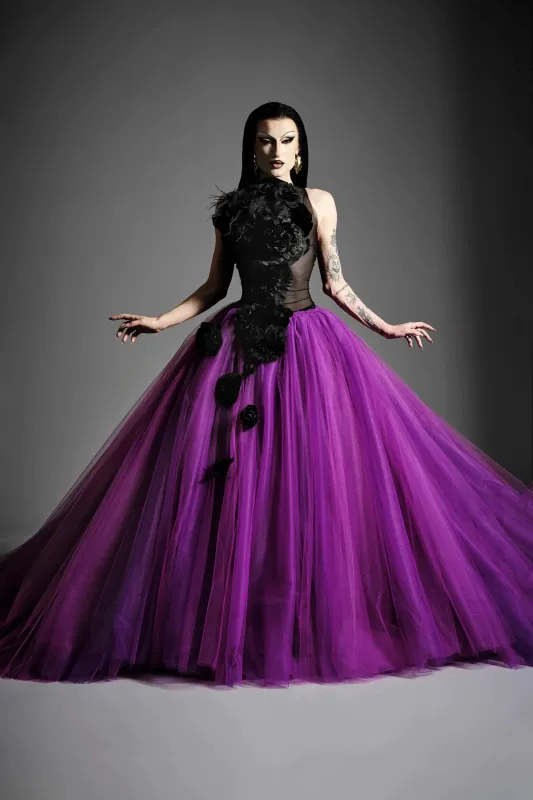 Floral and Mesh Pleated Tulle Ball Gown sold by Christian Siriano