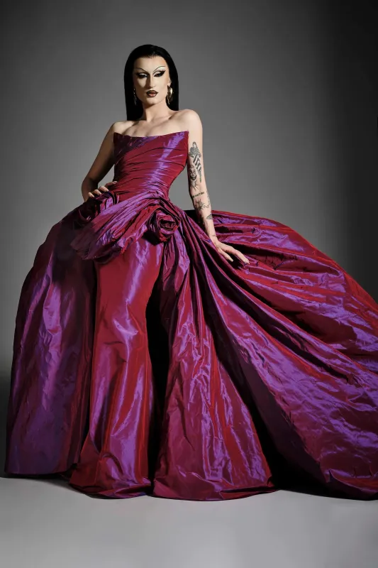Iridescent Taffeta Column Gown with Bubble Train made by Christian Siriano