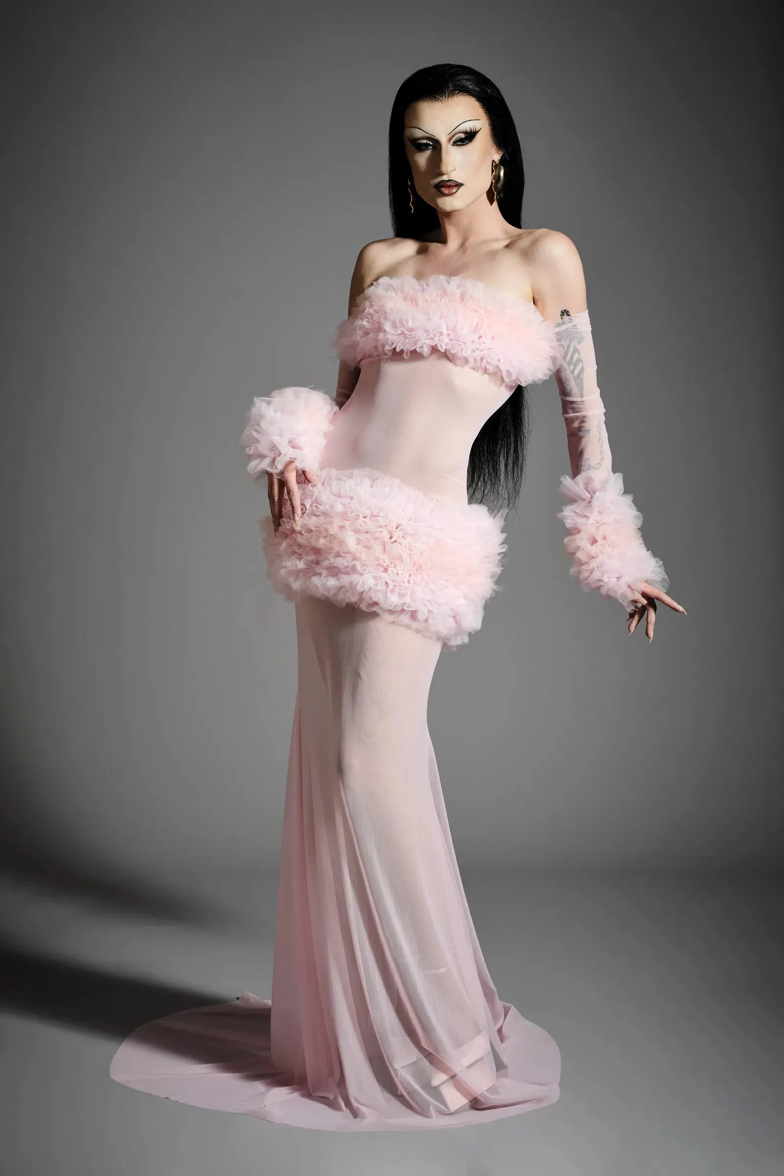 Shirred Tulle and Mesh Long Sleeve Gown sold by Christian Siriano
