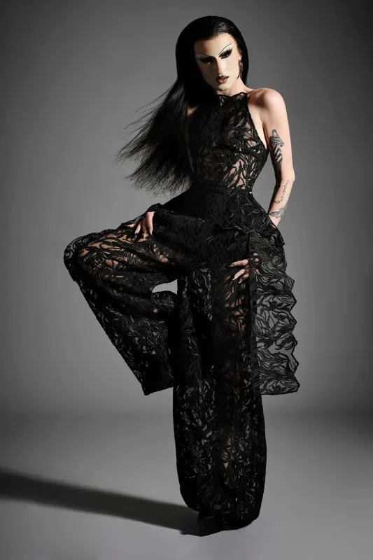 Black Lace Wide Leg Trouser sold by Christian Siriano