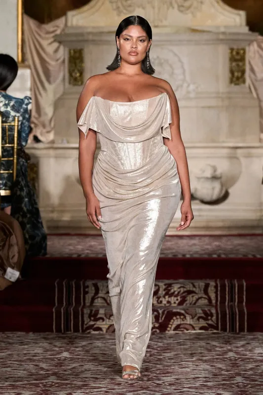 Iridescent Champagne Corset Draped Gown made by Christian Siriano
