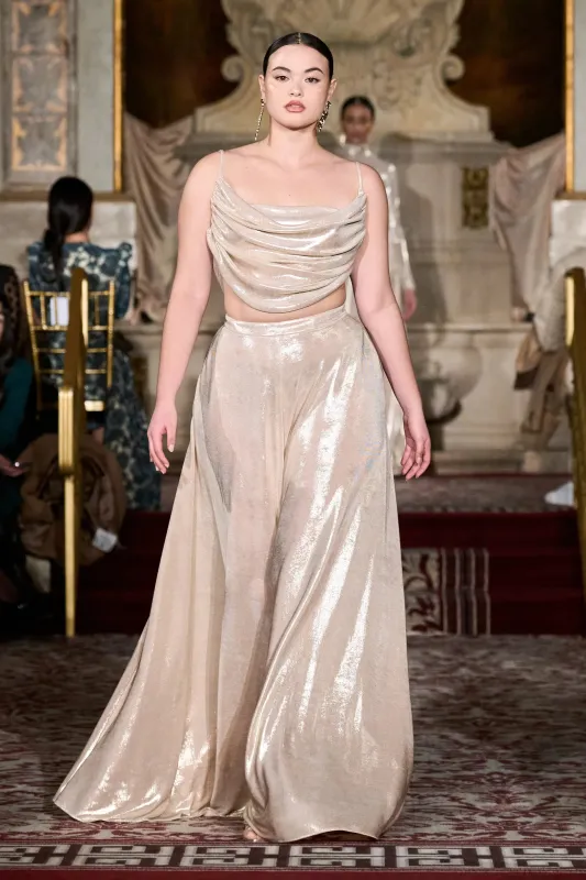 Iridescent Champagne Wide Leg Trousers sold by Christian Siriano