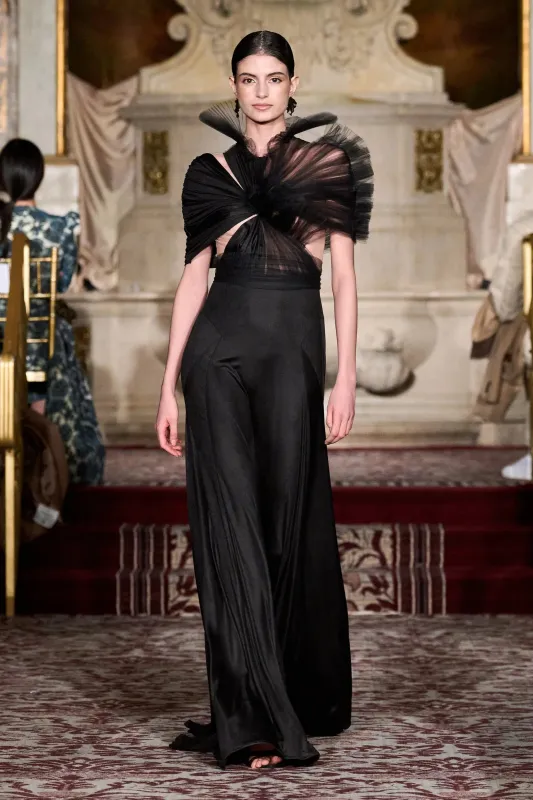 Black Jersey Gown with Pleated Tulle sold by Christian Siriano