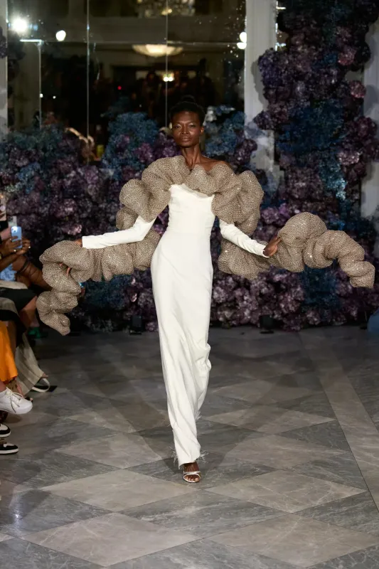 Swiss Dot and Sequin Bubble Detail Column Gown made by Christian Siriano