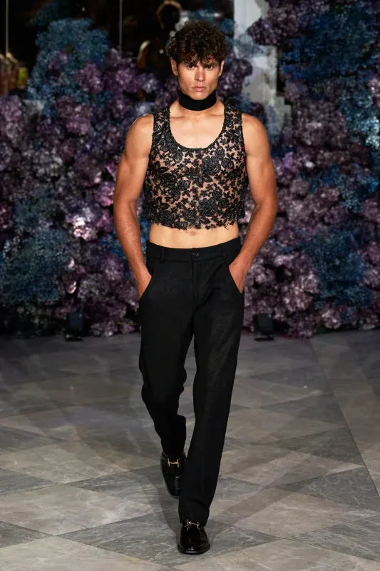 Black Textured Tapered Trouser made by Christian Siriano