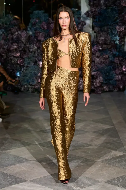 Metallic Brocade Flare Trouser made by Christian Siriano