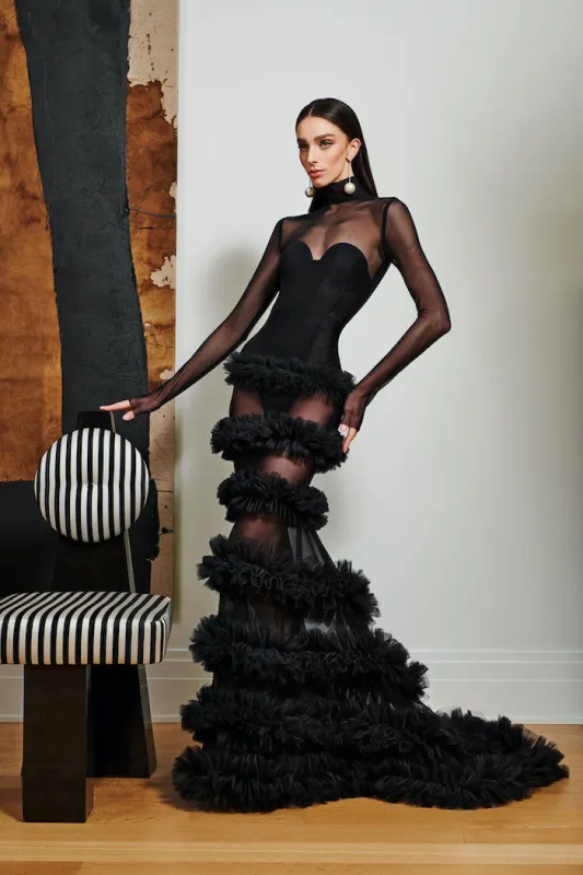 Black Mesh Tulle Layered Gown sold by Christian Siriano