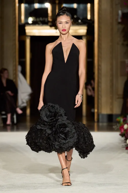 Pointed Strapless Rose Bubble Hem Tea Length Dress made by Christian Siriano