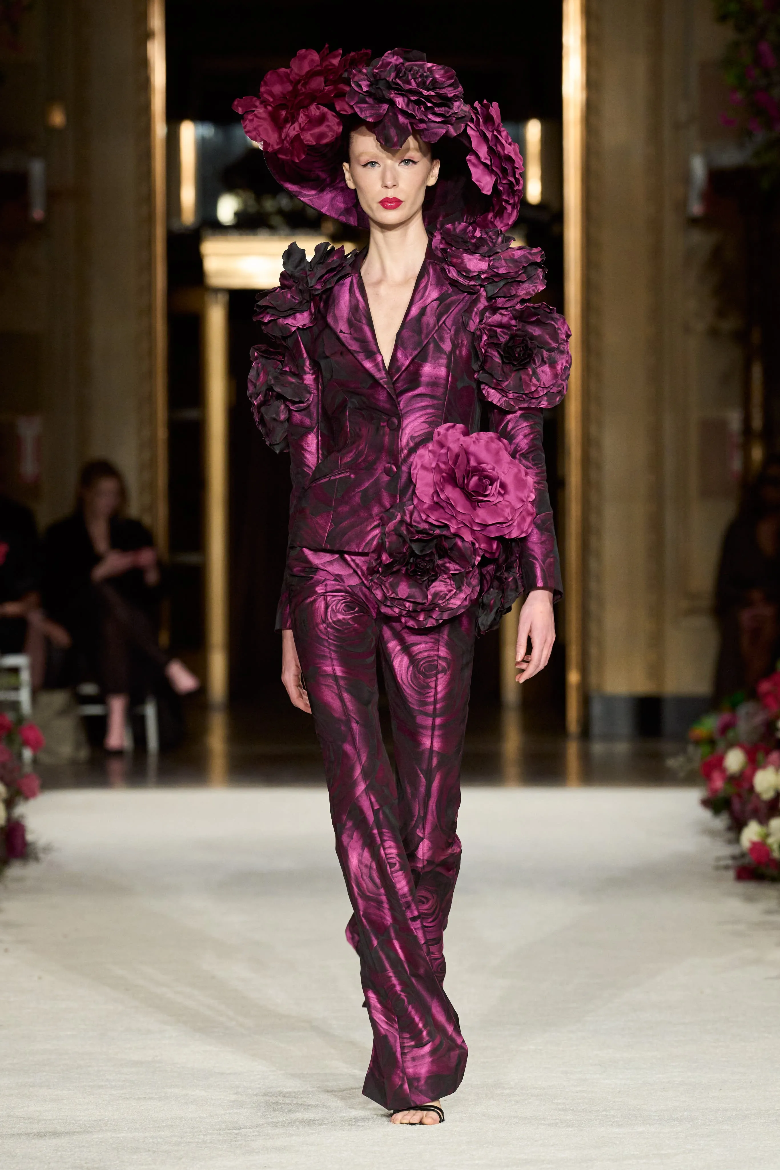 Rose Print Flare Trouser sold by Christian Siriano