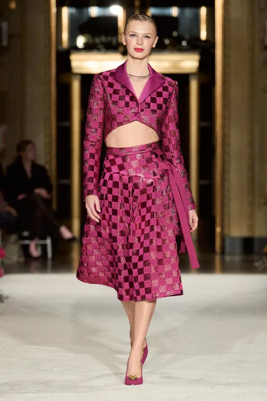 Asymmetric Cropped Checkered Blazer made by Christian Siriano