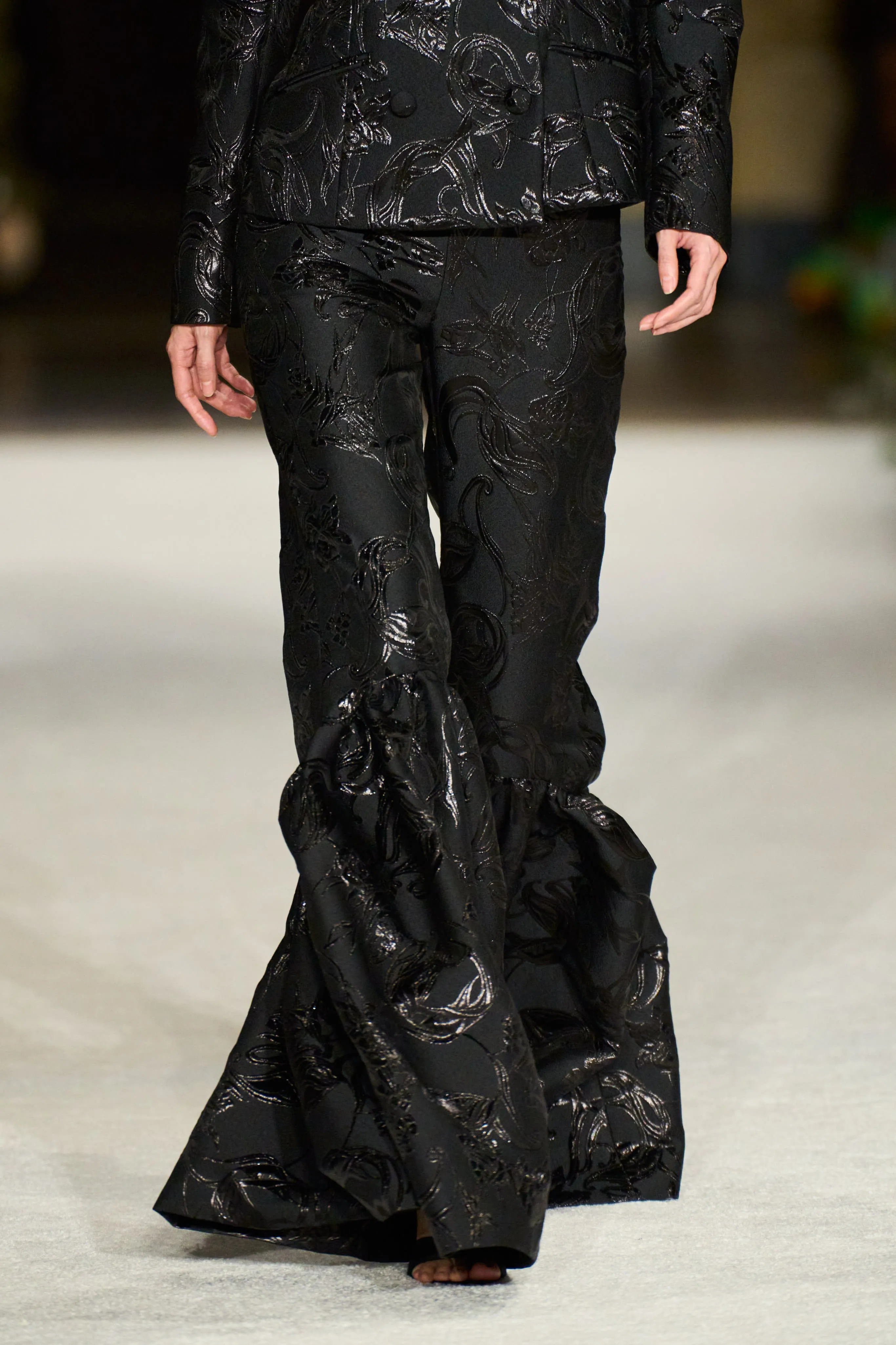 Black Metallic Brocade Bell Hem Trouser sold by Christian Siriano product image thumbnail 2