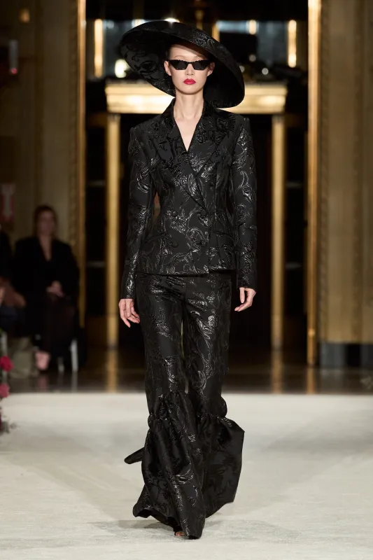 Black Metallic Brocade Bell Hem Trouser made by Christian Siriano