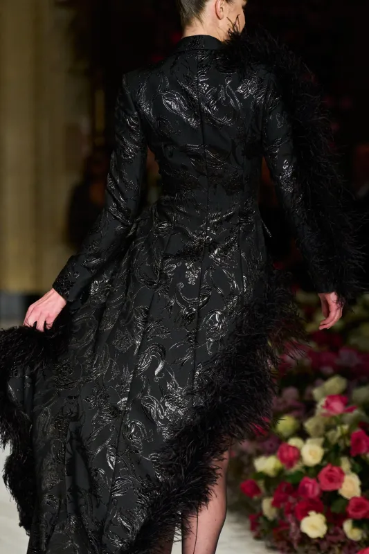 Metallic Brocade Asymmetrical Feather Trim Blazer sold by Christian Siriano