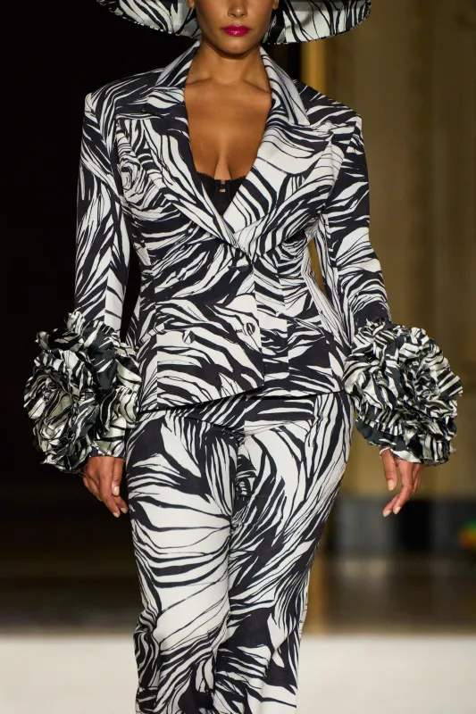 Rose Print Double Breasted Floral Hem Blazer sold by Christian Siriano