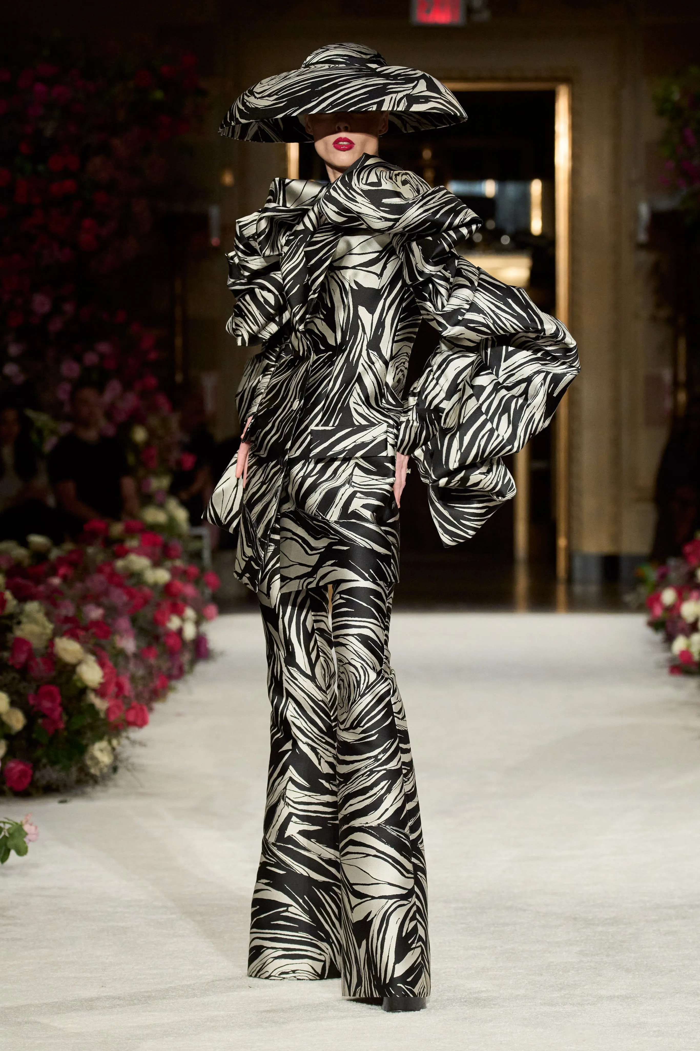 Metallic Rose Print Flare Trouser sold by Christian Siriano product image thumbnail 3