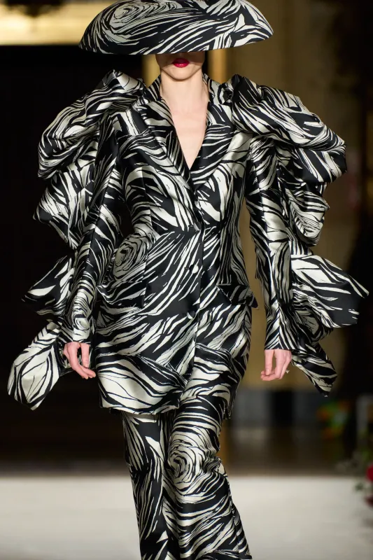 Metallic Rose Print Long Line Bubble Sleeve Blazer sold by Christian Siriano