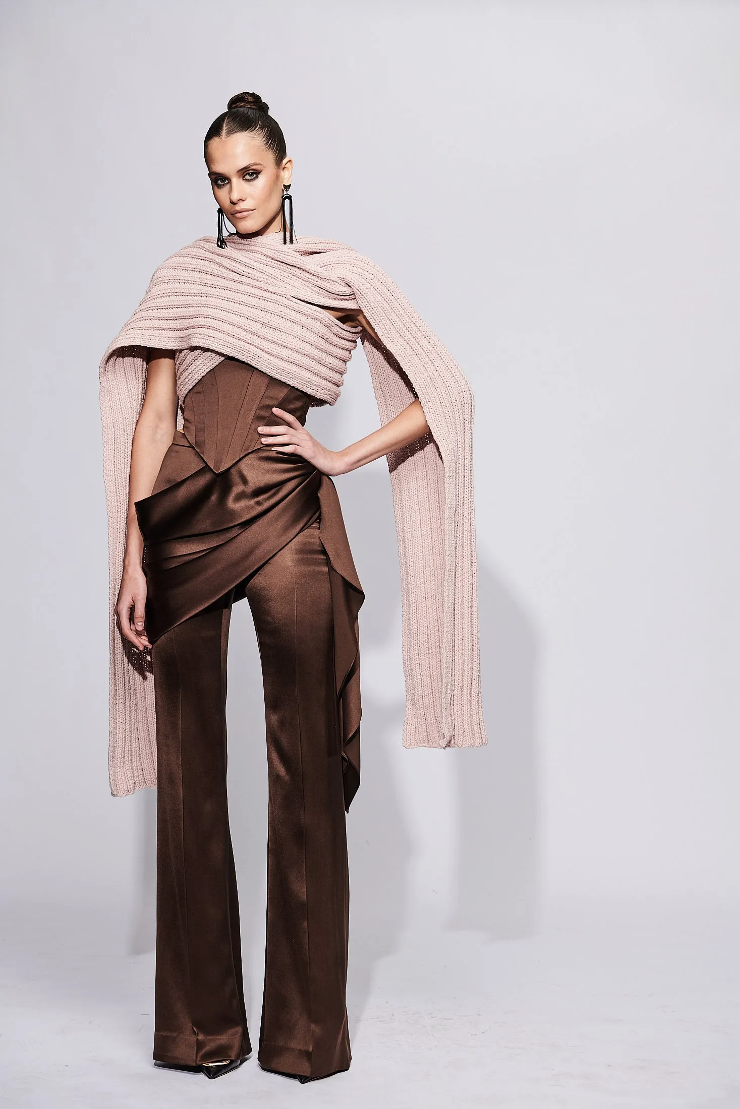 Satin Flare Trouser with Drape Detail sold by Christian Siriano product image thumbnail 2