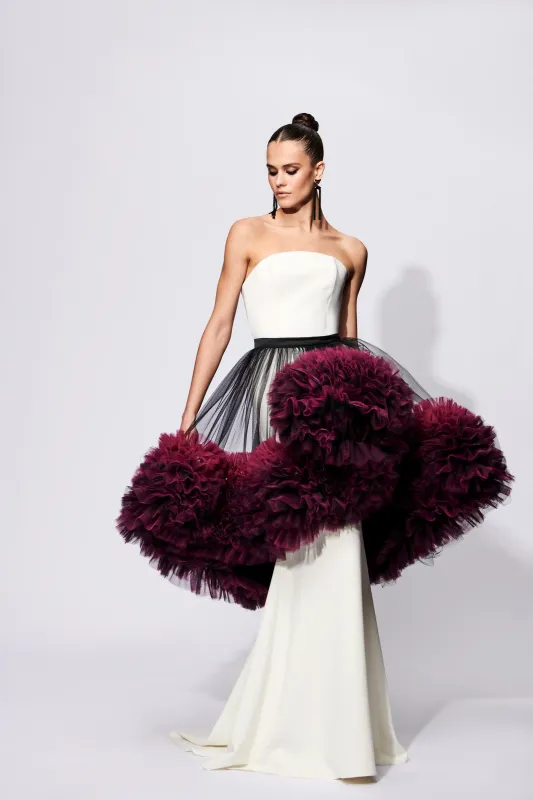 Strapless Column Gown with Ombré Tulle Overskirt sold by Christian Siriano