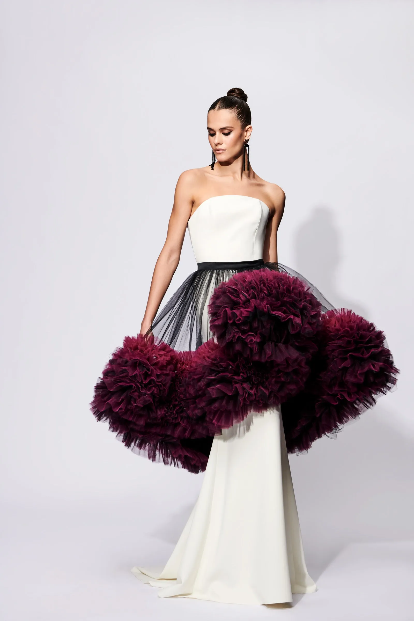 Strapless Column Gown with Ombré Tulle Overskirt sold by Christian Siriano