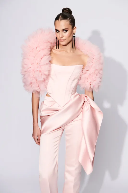 Satin Flare Trouser with Drape Detail sold by Christian Siriano