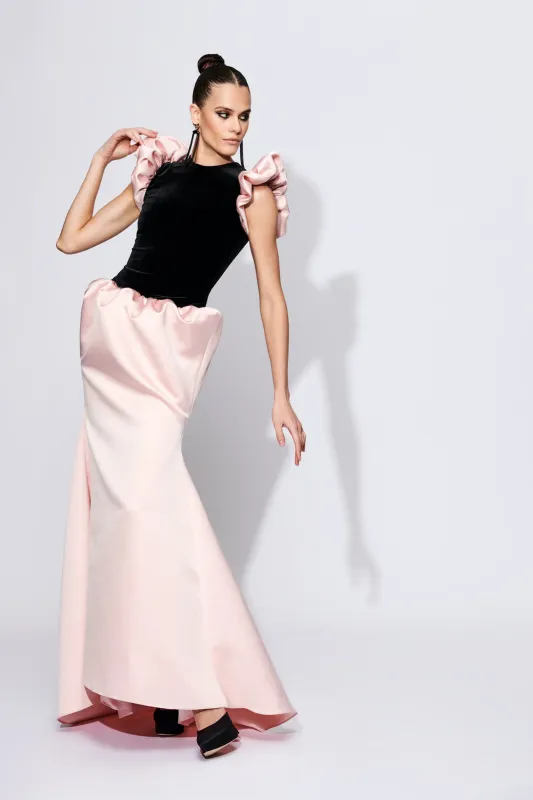 Satin Ruffled Drop Waist Gown made by Christian Siriano