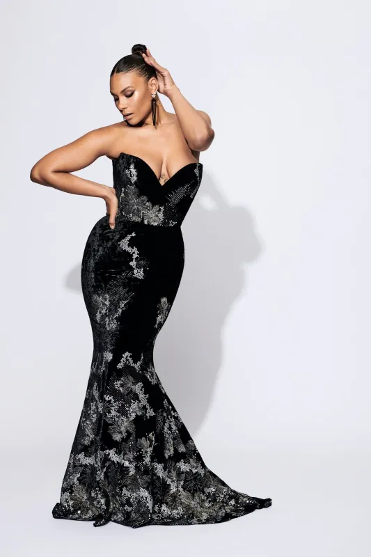 Strapless Sweetheart Embellished Velvet Gown made by Christian Siriano