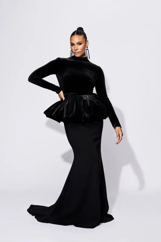 Long Sleeve Velvet Peplum Top sold by Christian Siriano