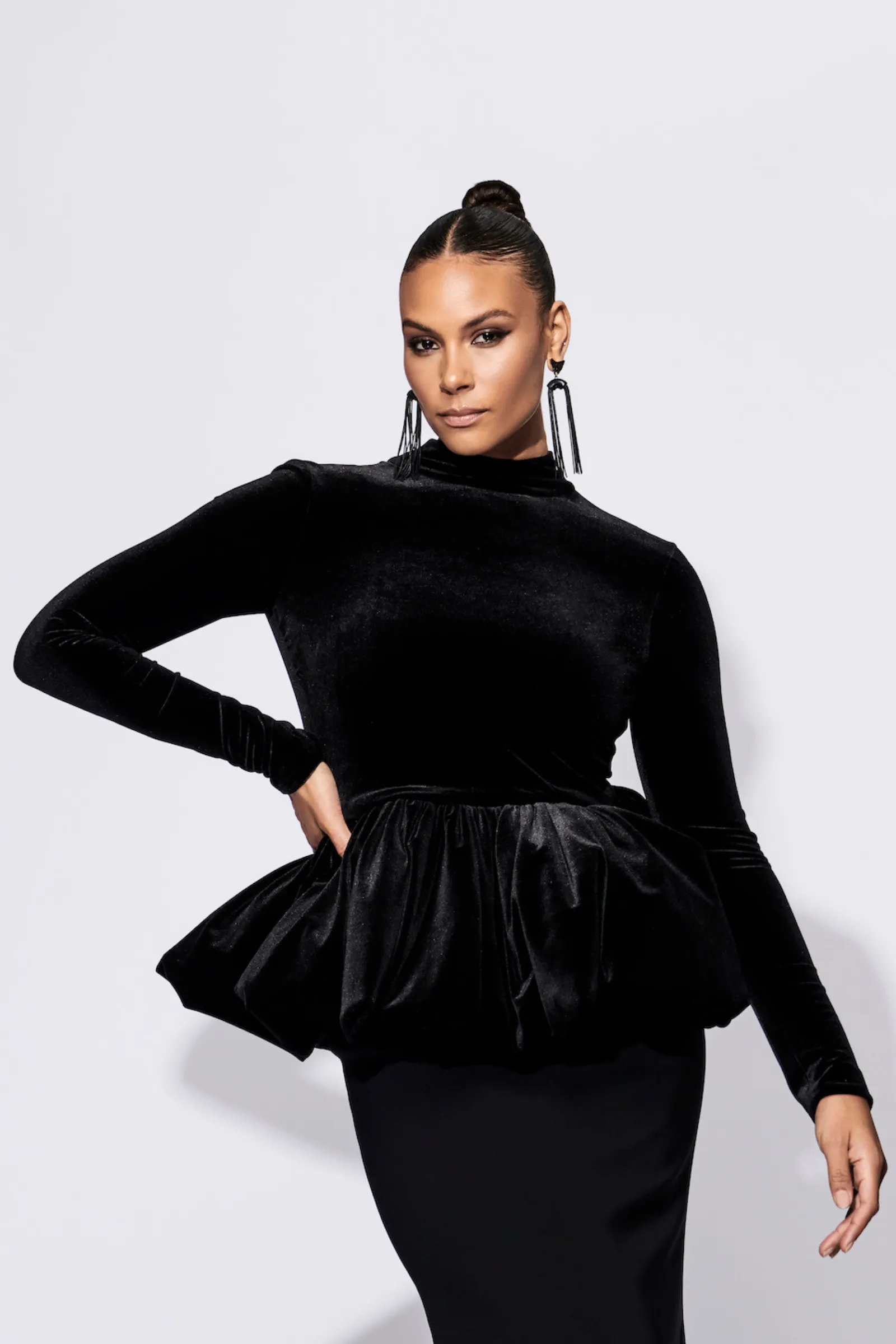 Long Sleeve Velvet Peplum Top sold by Christian Siriano product image thumbnail 2