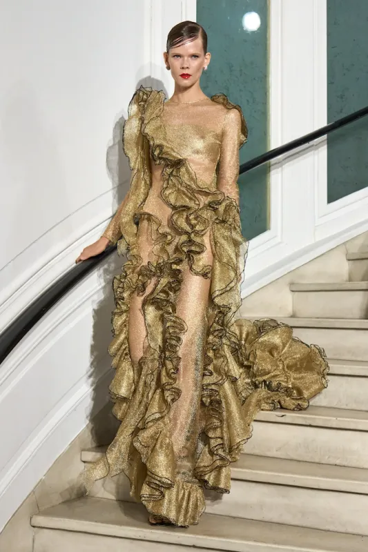 Ruffled Gold Mesh Gown made by Christian Siriano