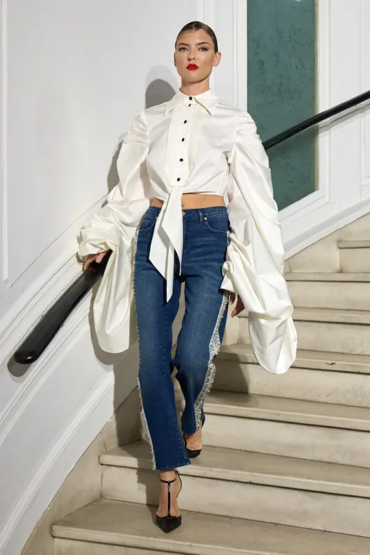 Draped Long Sleeve Tuxedo Top made by Christian Siriano