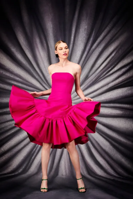 Fuchsia Strapless Drop Waist Ruffle Hem Dress made by Christian Siriano