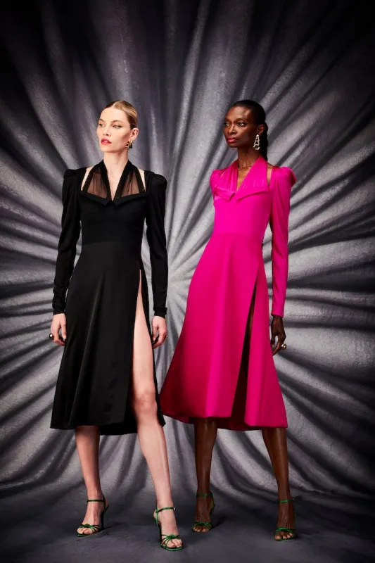 Black Puff Sleeve Dress with Lapel Detail made by Christian Siriano