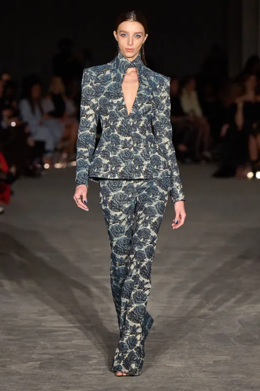 Victorian Blue Floral Flare Trousers made by Christian Siriano