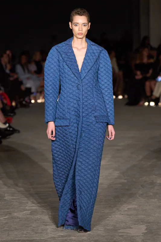 Quilted Denim Long Coat made by Christian Siriano