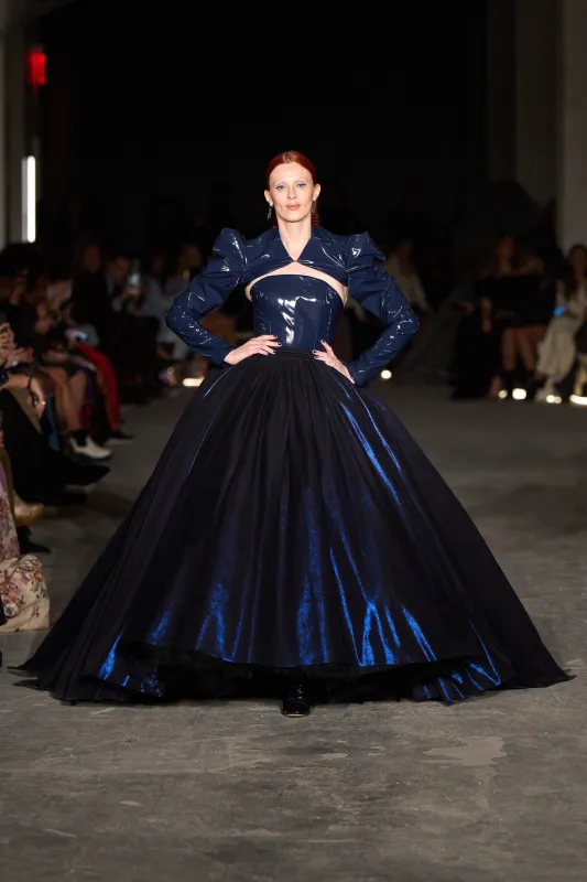 Metallic Blue Tulle Cascading Ball Skirt made by Christian Siriano