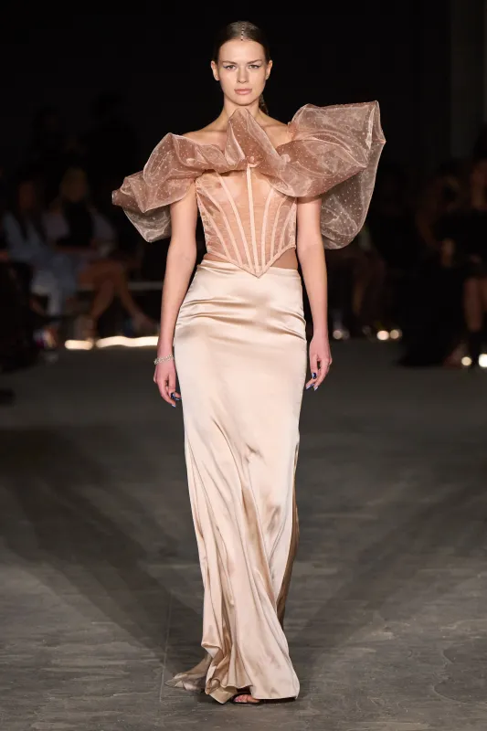 Nude Satin Trumpet Skirt made by Christian Siriano