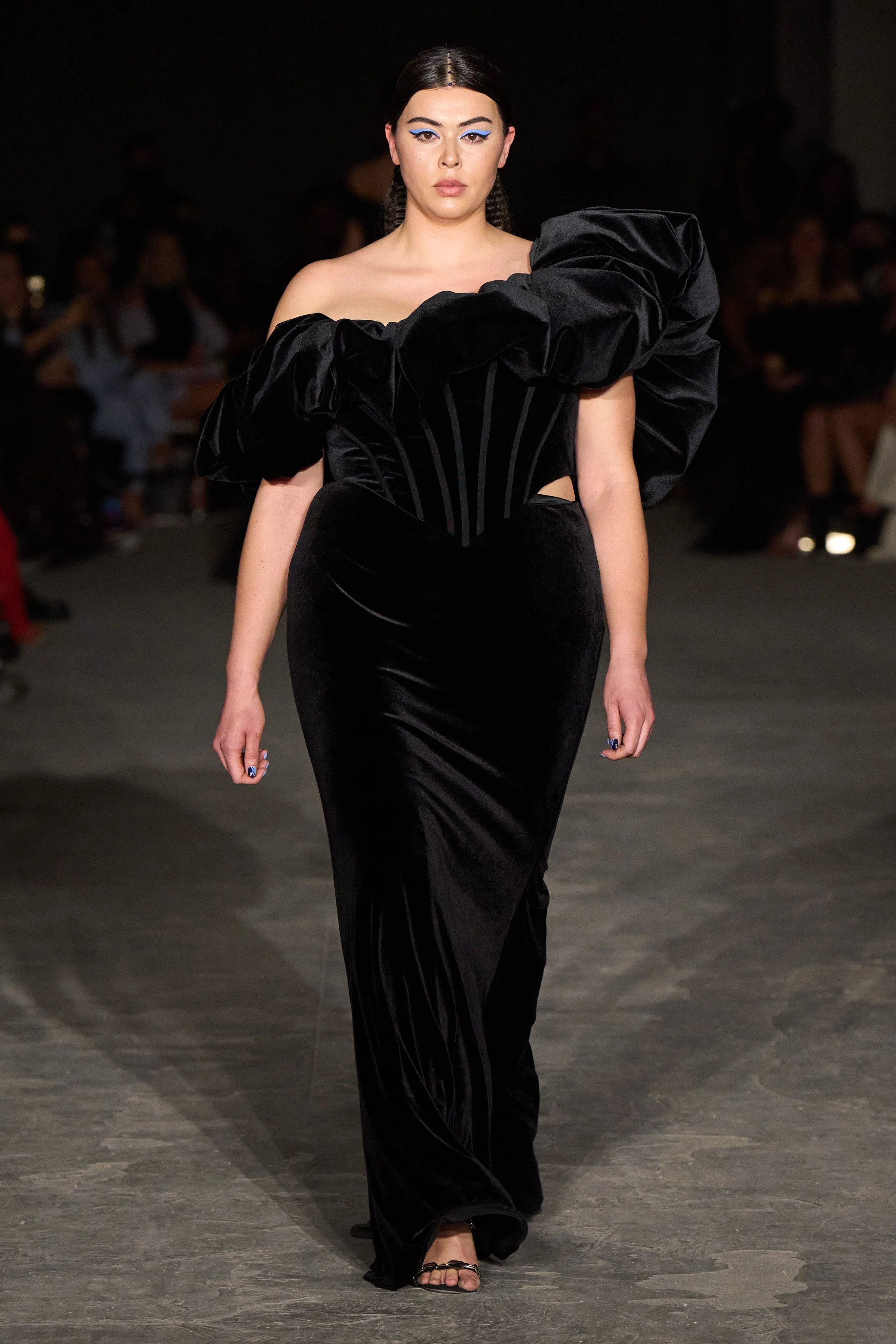 Black Velvet Bubble Corset Top sold by Christian Siriano