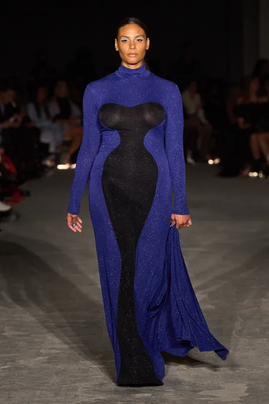 Blue and Black Shimmer Contour Gown sold by Christian Siriano