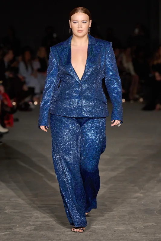 Matrix Blue Shimmer Wide Leg Trouser sold by Christian Siriano