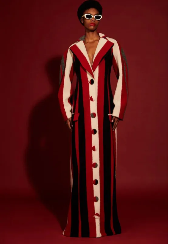 Graphic Multi Color Stripe Floor Length Wool Coat made by Christian Siriano