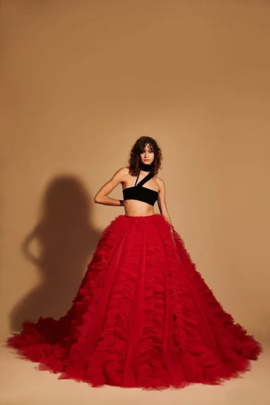 Gathered Tulle Cascading Ball Skirt sold by Christian Siriano