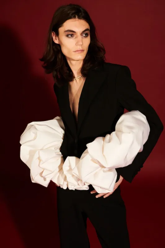 Black and White Bubble Hem Blazer made by Christian Siriano