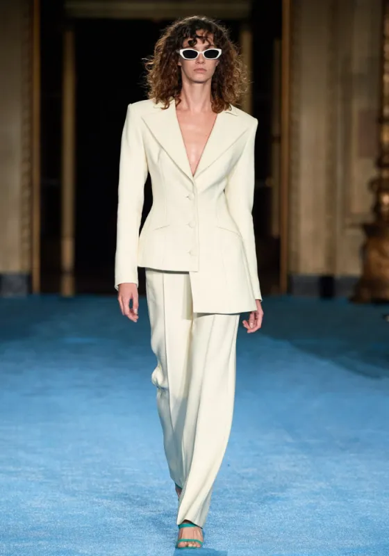 Textured Linen Asymmetrical Hem Blazer made by Christian Siriano