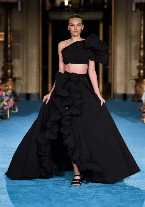One Shoulder Ruffle Sleeve Crop Top sold by Christian Siriano