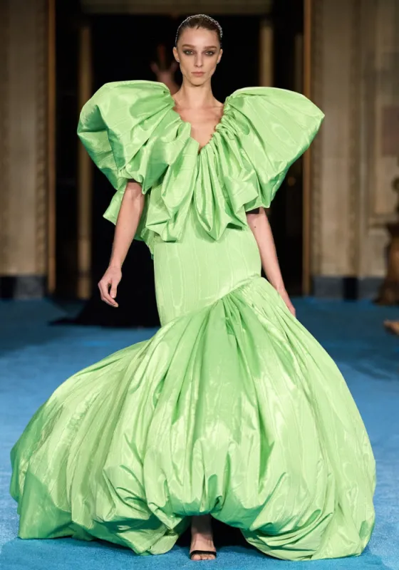 Structured Bubble Gown in Pear Moire made by Christian Siriano