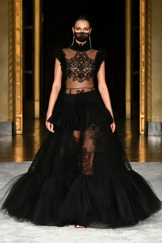 Swiss Dot and Lace Tiered Tulle Detail Gown made by Christian Siriano