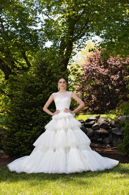 Lace and Tulle Cascading Tiered Gown made by Christian Siriano